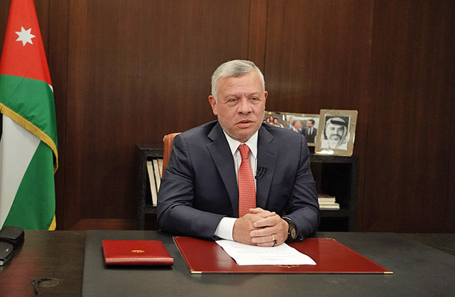 His Majesty King Abdullah participates in the Global Vaccination Summit, held by the United Kingdom in cooperation with Gavi, the Vaccine Alliance, on Thursday via teleconference (Photo courtesy of Royal Court)